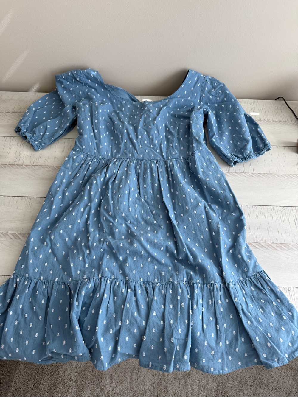 LOFT Women’s Blue Dot Tiered Puff-Sleeve Dress